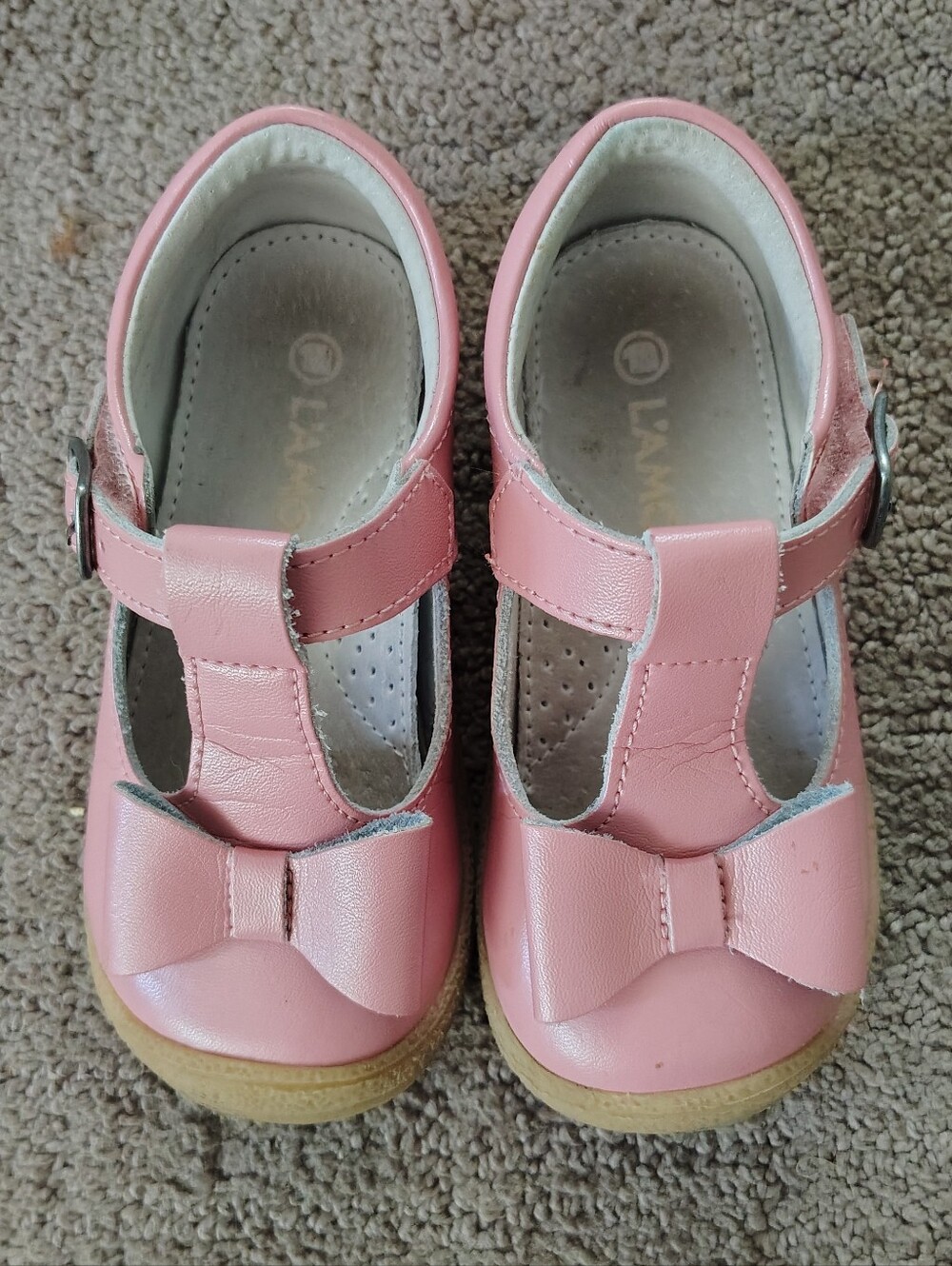 Little Girls Pink Leather Lamour T Strap Shoes